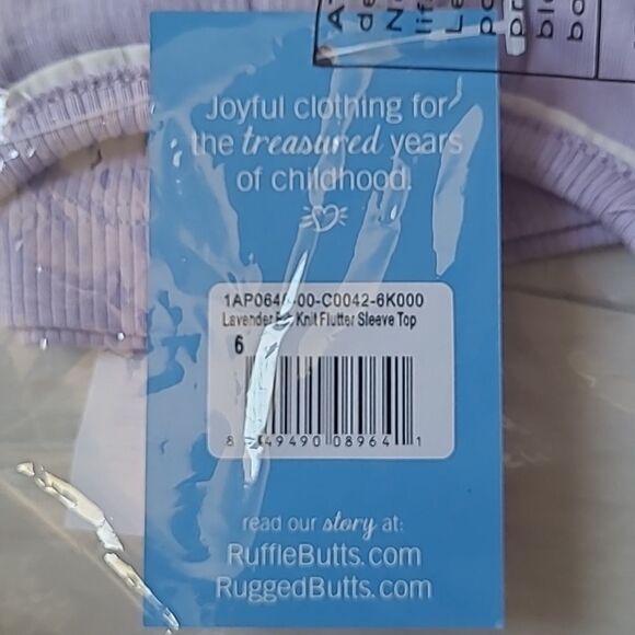 Ruffle butts Rib Knit Flutter Sleeve Top kids‎ Size 6 NWT in packaging - Picture 6 of 6